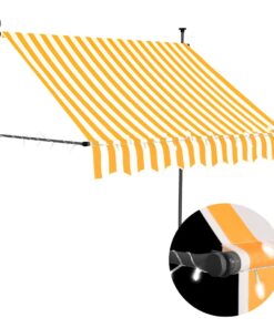 vidaXL Luifel handmatig uitschuifbaar met LED 150 cm wit en oranje