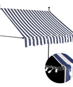 vidaXL Luifel handmatig uitschuifbaar met LED 200 cm blauw en wit