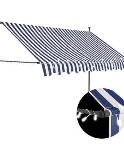 vidaXL Luifel handmatig uitschuifbaar met LED 250 cm blauw en wit