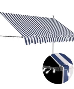 vidaXL Luifel handmatig uitschuifbaar met LED 300 cm blauw en wit