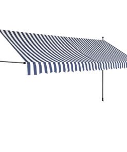 vidaXL Luifel handmatig uitschuifbaar met LED 350 cm blauw en wit