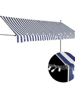 vidaXL Luifel handmatig uitschuifbaar met LED 350 cm blauw en wit