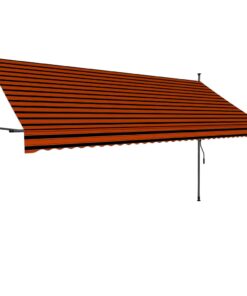 vidaXL Luifel handmatig uitschuifbaar met LED 350 cm oranje en bruin