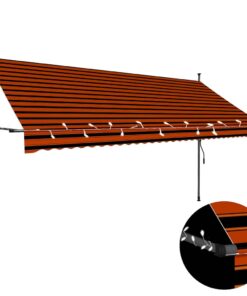 vidaXL Luifel handmatig uitschuifbaar met LED 350 cm oranje en bruin
