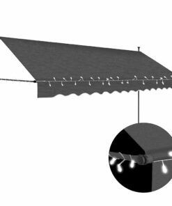 vidaXL Luifel handmatig uitschuifbaar met LED 400 cm antracietkleurig