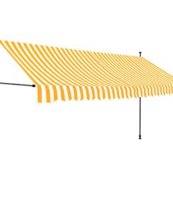 vidaXL Luifel handmatig uitschuifbaar met LED 400 cm wit en oranje