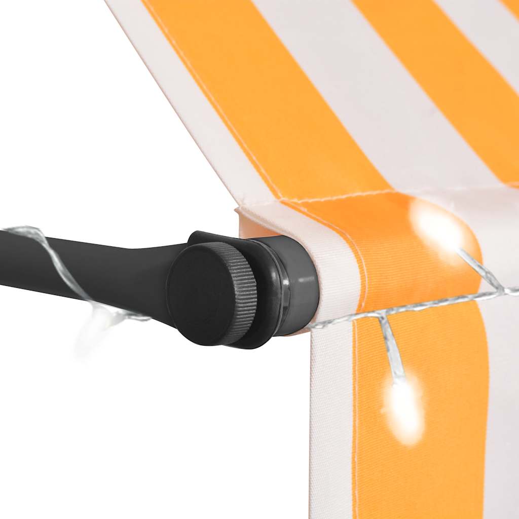 vidaXL Luifel handmatig uitschuifbaar met LED 400 cm wit en oranje - Image 4