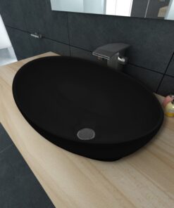 vidaXL Luxe wastafel ovaal 40x33 cm keramiek zwart