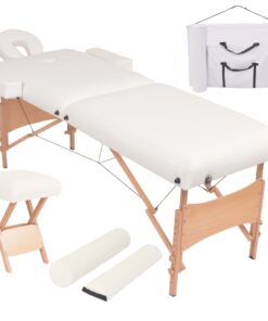 vidaXL Massagetafel- en krukset inklapbaar 2 zones 10 cm dik wit