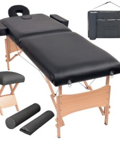 vidaXL Massagetafel- en krukset inklapbaar 2 zones 10 cm dik zwart