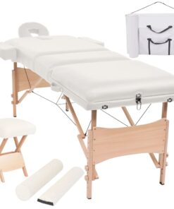 vidaXL Massagetafel- en krukset inklapbaar 3 zones 10 cm dik wit