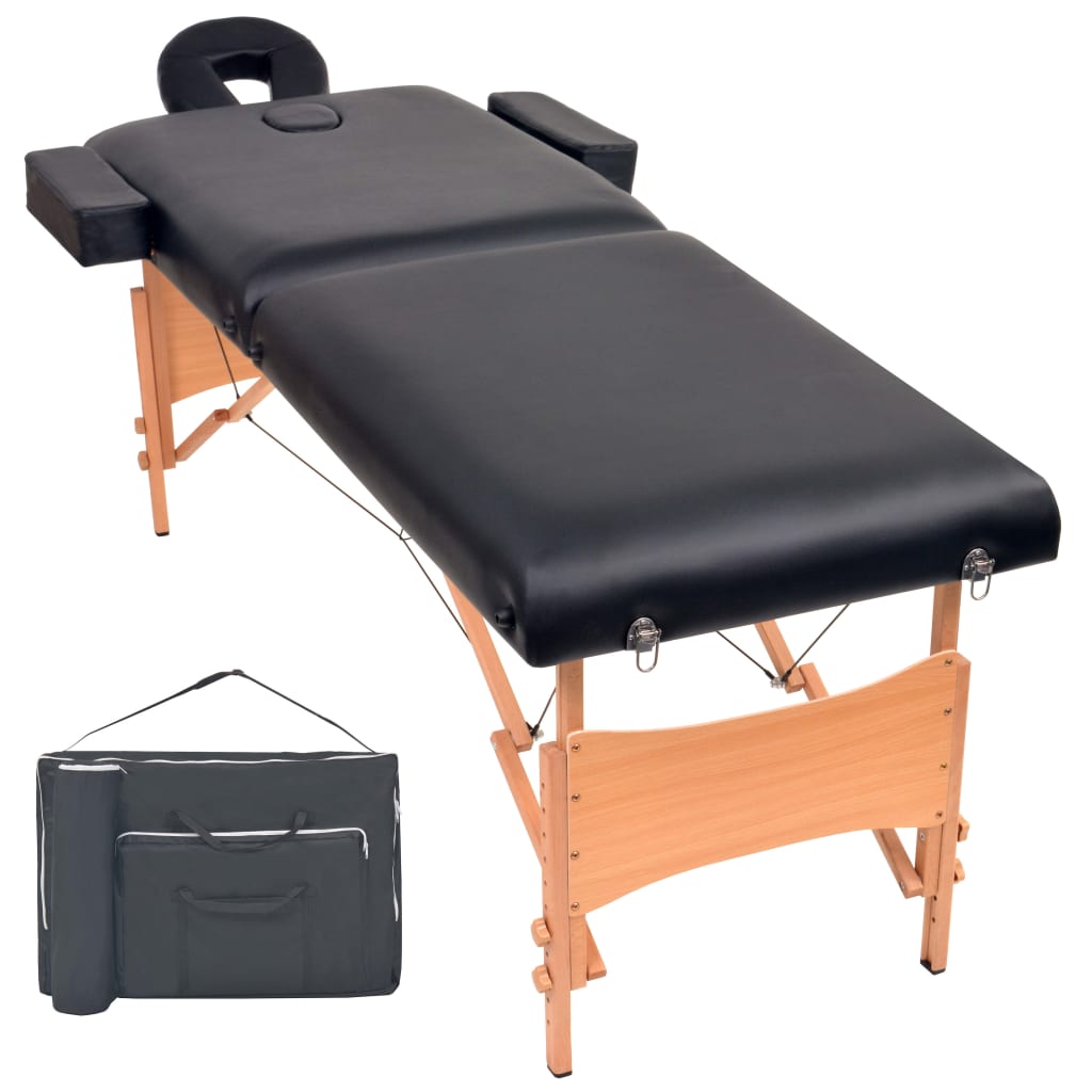 vidaXL Massagetafel inklapbaar 2 zones 10 cm dik zwart