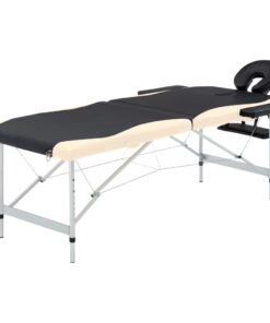vidaXL Massagetafel inklapbaar 2 zones aluminium zwart en beige