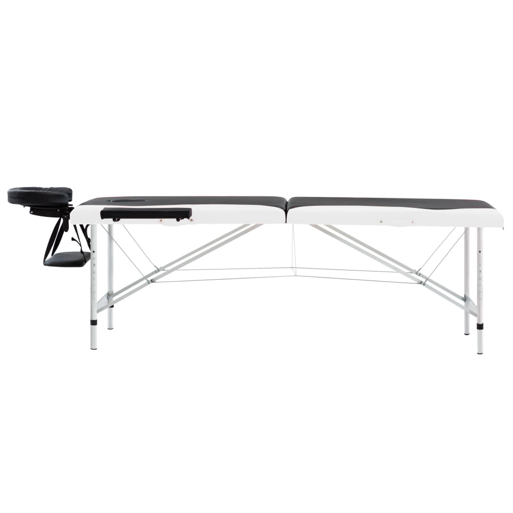 vidaXL Massagetafel inklapbaar 2 zones aluminium zwart en wit - Image 3