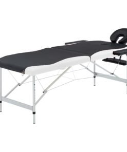 vidaXL Massagetafel inklapbaar 2 zones aluminium zwart en wit