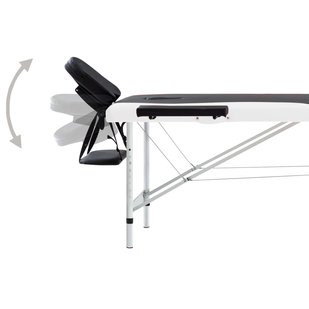 vidaXL Massagetafel inklapbaar 2 zones aluminium zwart en wit - Image 4