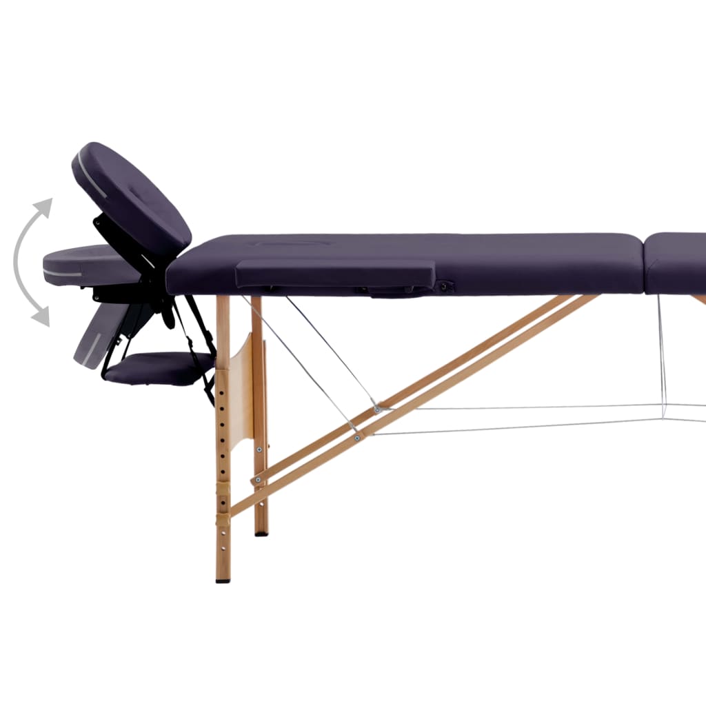 vidaXL Massagetafel inklapbaar 2 zones hout paars - Image 5