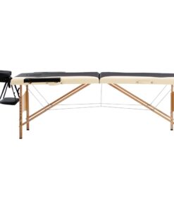 vidaXL Massagetafel inklapbaar 2 zones hout zwart en beige