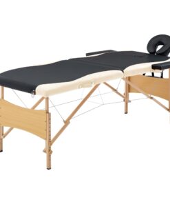 vidaXL Massagetafel inklapbaar 2 zones hout zwart en beige