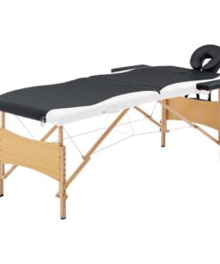 vidaXL Massagetafel inklapbaar 2 zones hout zwart en wit