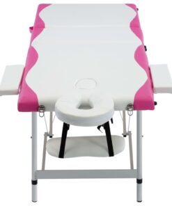vidaXL Massagetafel inklapbaar 3 zones aluminium wit en roze