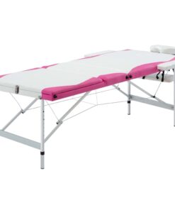 vidaXL Massagetafel inklapbaar 3 zones aluminium wit en roze