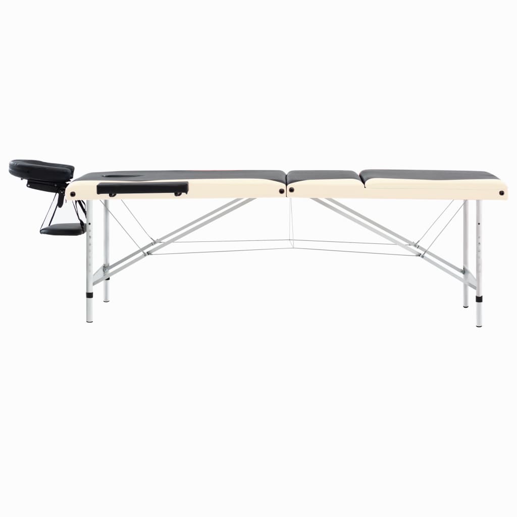 vidaXL Massagetafel inklapbaar 3 zones aluminium zwart en beige - Image 3