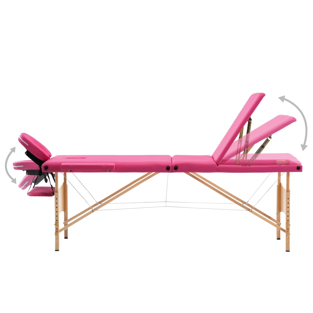 vidaXL Massagetafel inklapbaar 3 zones hout roze - Image 3