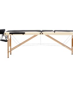vidaXL Massagetafel inklapbaar 3 zones hout zwart en beige