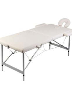 vidaXL Massagetafel met 2 zones inklapbaar aluminium frame crèmewit