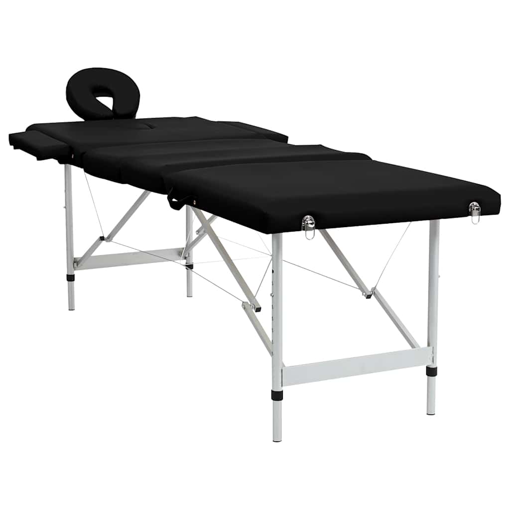 vidaXL Massagetafel met 4 zones inklapbaar aluminum frame zwart