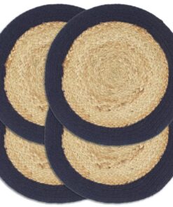 vidaXL Placemats 4 st 38 cm jute en katoen natuurlijk en marineblauw