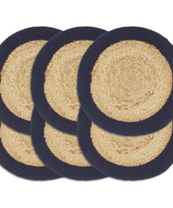 vidaXL Placemats 6 st 38 cm jute en katoen natuurlijk en marineblauw