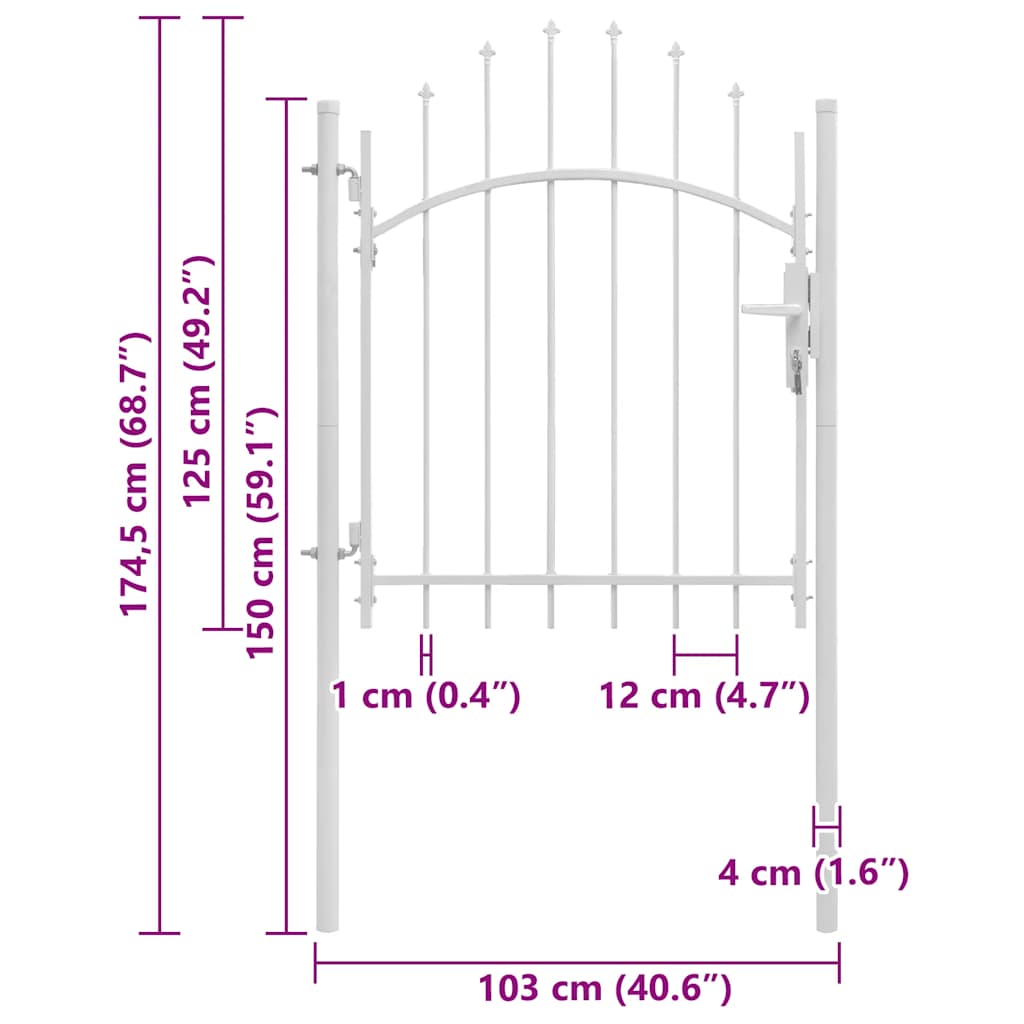 vidaXL Poort 1x1,75 m staal wit - Afbeelding 5