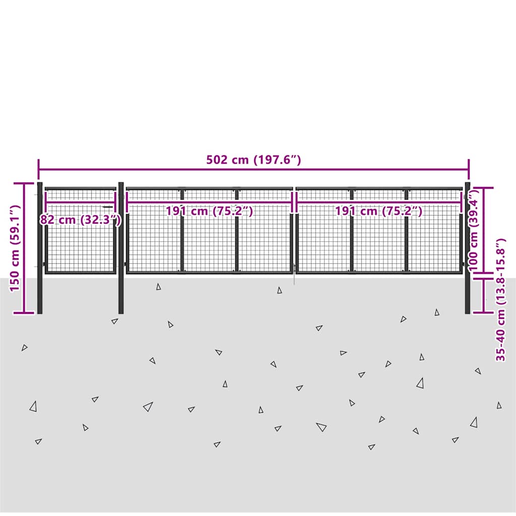 vidaXL Poort 500x100 cm staal antraciet - Afbeelding 5