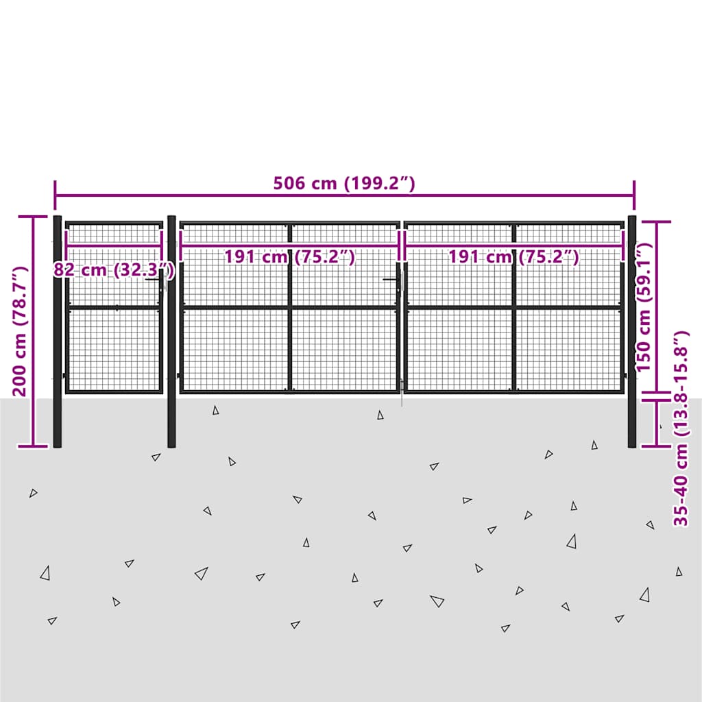 vidaXL Poort 500x150 cm staal antraciet - Afbeelding 5