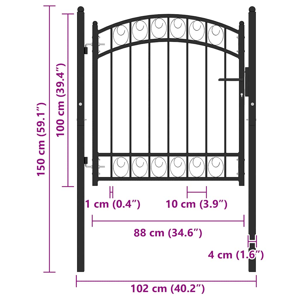vidaXL Poort met gebogen bovenkant 100x100 cm staal zwart - Image 5