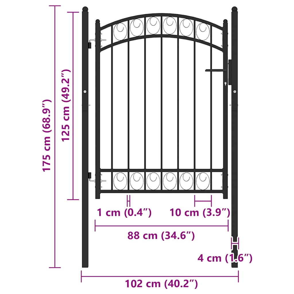 vidaXL Poort met gebogen bovenkant 100x125 cm staal zwart - Image 5