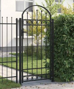 vidaXL Poort met gebogen bovenkant en 2 palen 105x204 cm zwart