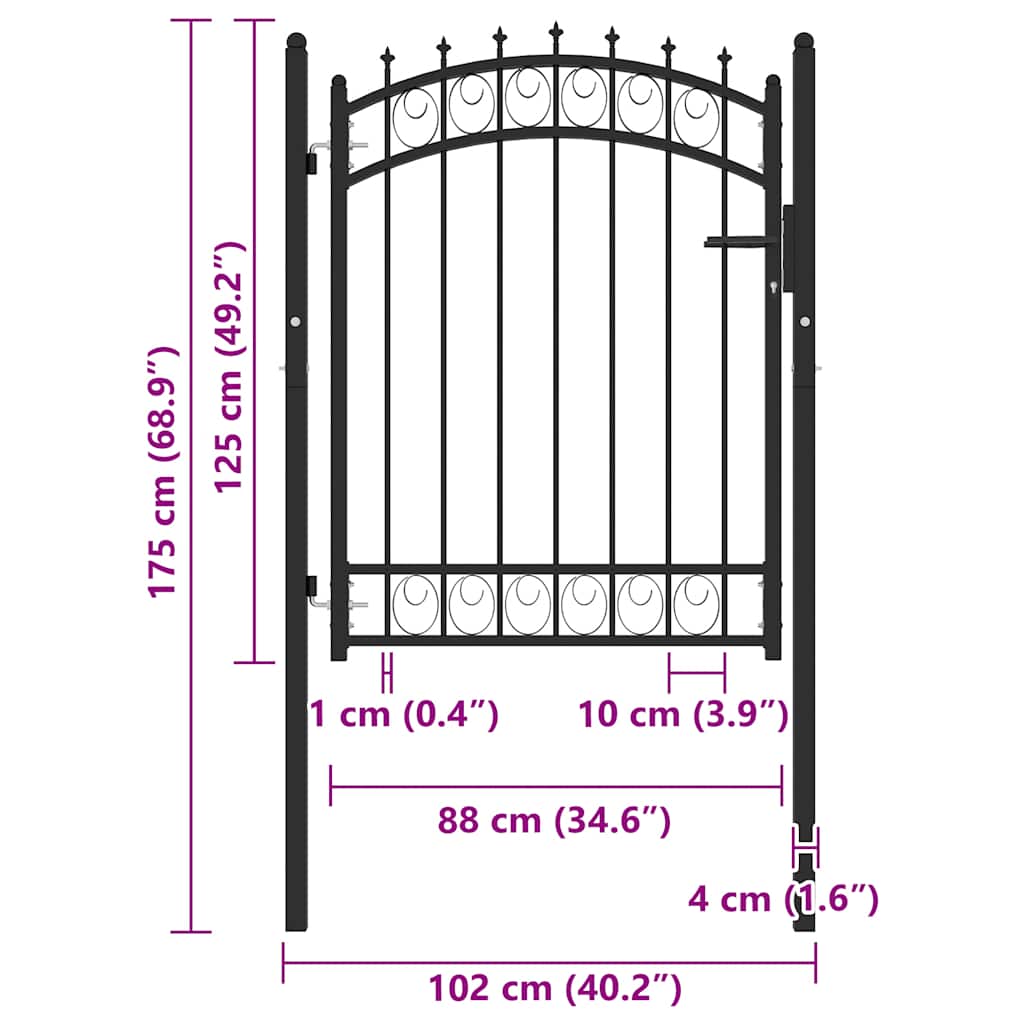 vidaXL Poort met speerpunten 100x125 cm staal zwart - Image 5