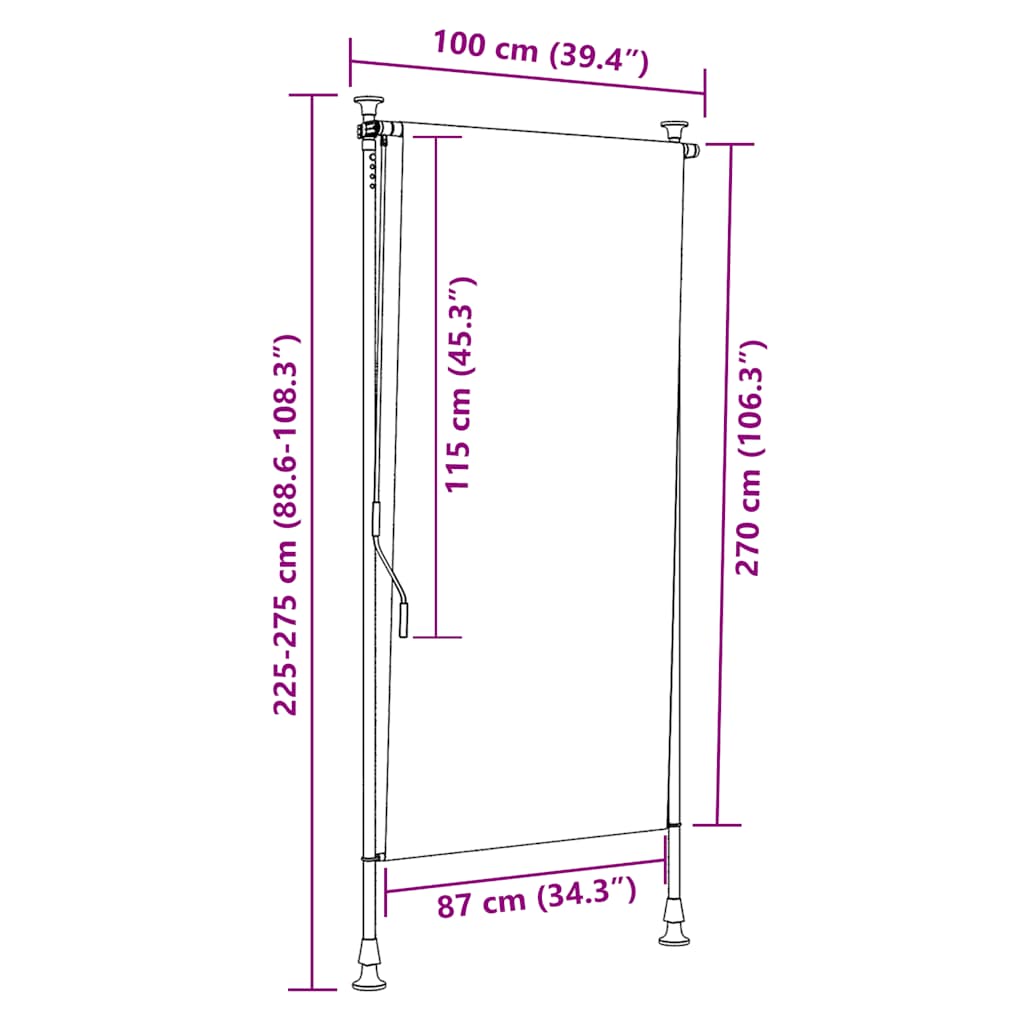 vidaXL Rolgordijn voor buiten 100x270 cm crème - Image 7