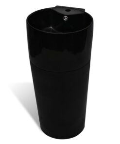 vidaXL Staande wastafel met overloop en kraangat zwart rond keramiek