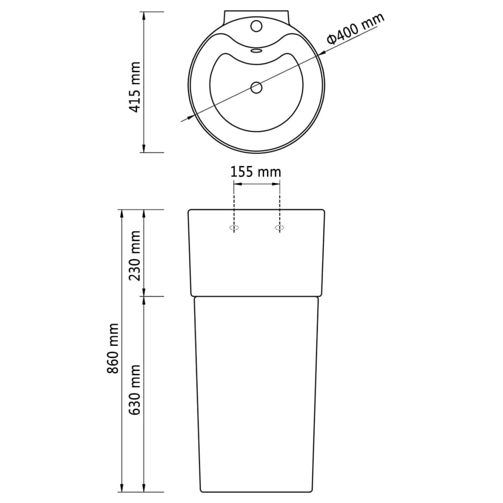 vidaXL Staande wastafel met overloop en kraangat zwart rond keramiek - Image 7