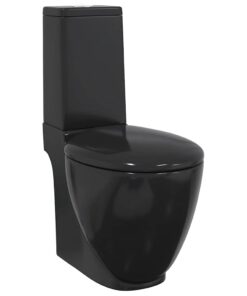 vidaXL Toilet rond afvoer onder keramiek zwart