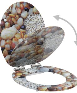 vidaXL Toiletbril met soft-close deksel kiezelstenen MDF