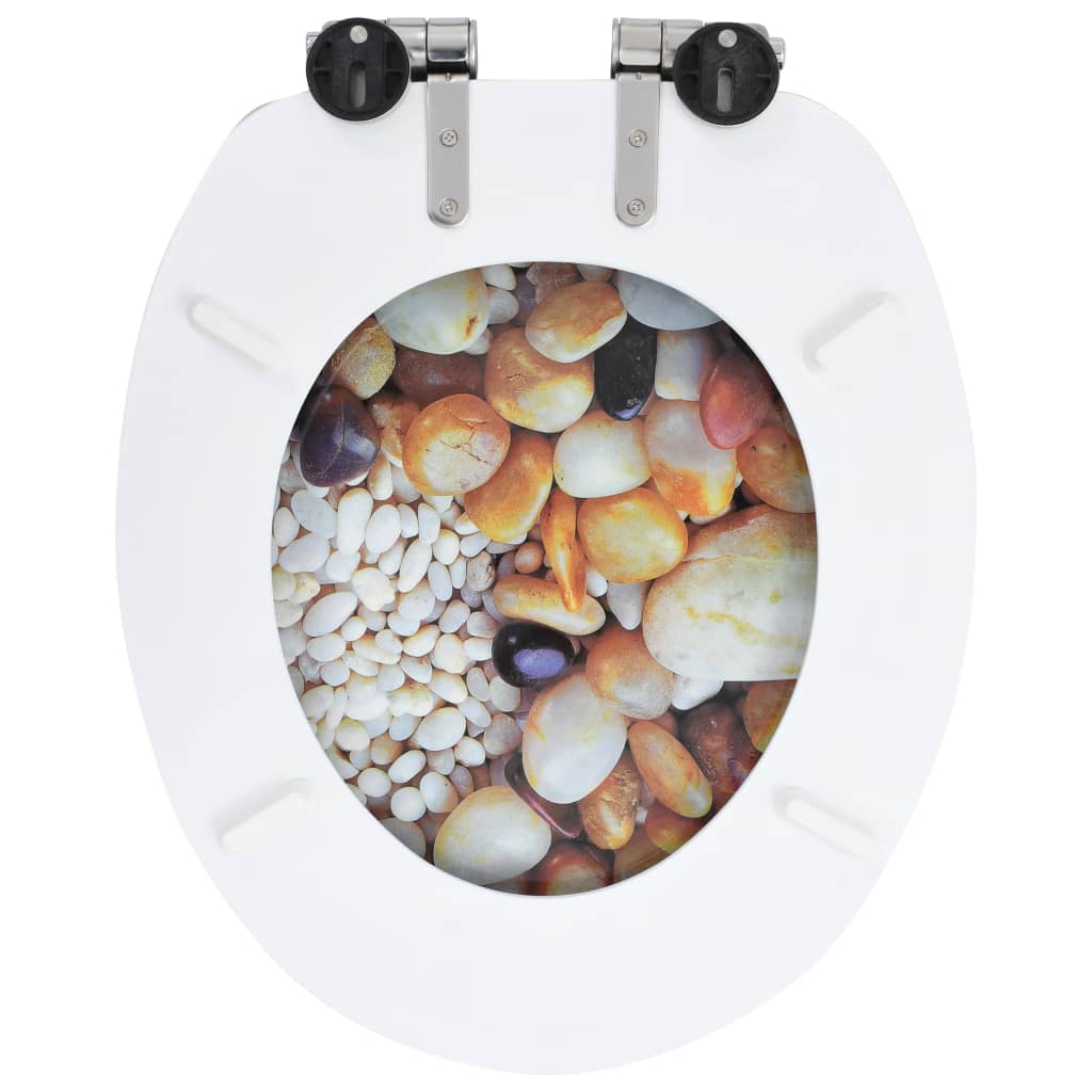 vidaXL Toiletbril met soft-close deksel kiezelstenen MDF - Image 5