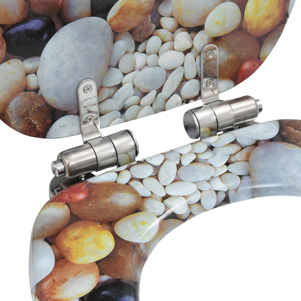 vidaXL Toiletbril met soft-close deksel kiezelstenen MDF - Image 6