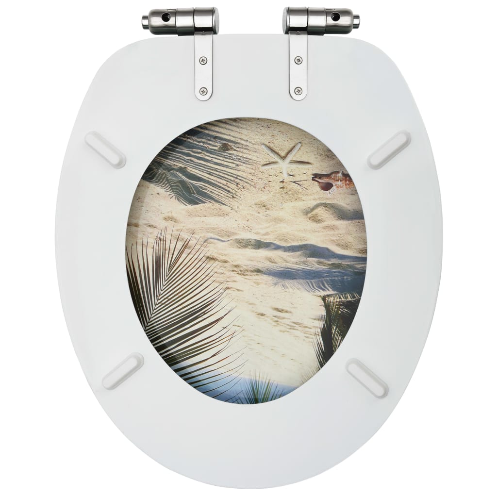 vidaXL Toiletbril met soft-close deksel strand MDF - Image 6