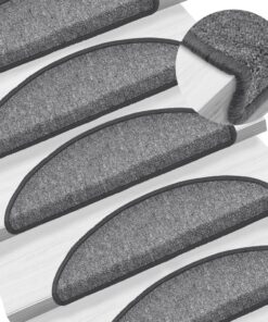 vidaXL Trapmatten 15 st 56x17x3 cm donkergrijs halfrond