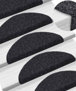 vidaXL Trapmatten Zelfklevend 15 stuks 56x17x3 cm Zwart Halfrond